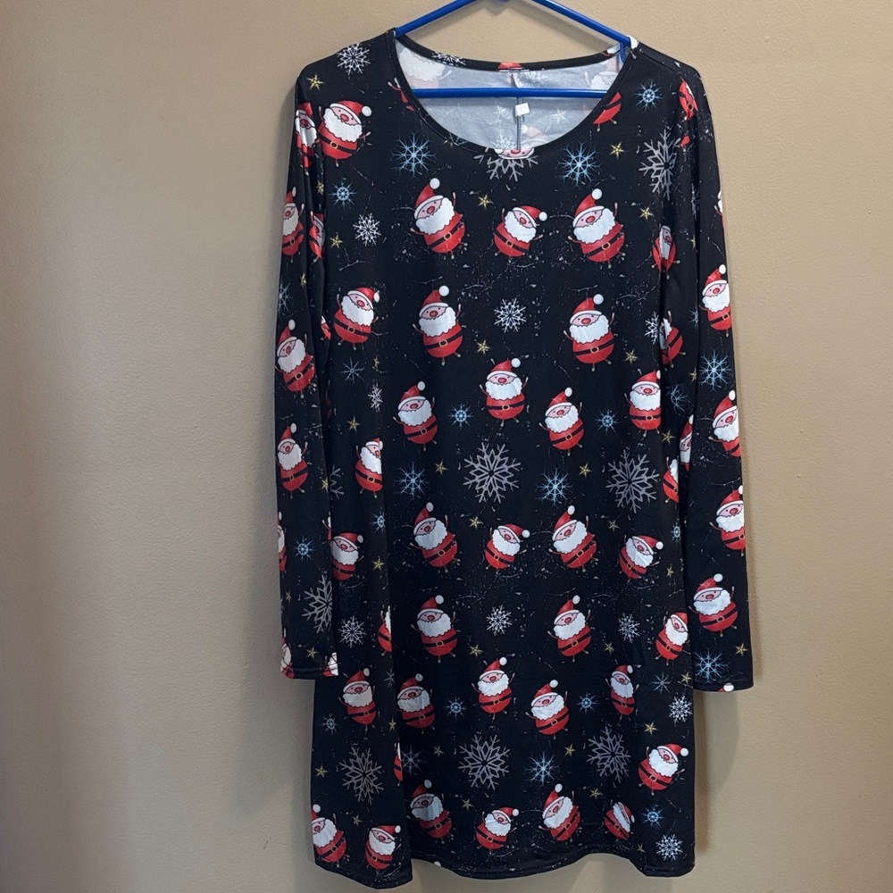 Festive Santa Print Long Sleeve Dress